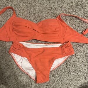 Vibrant Orange Ruched Bikini Set